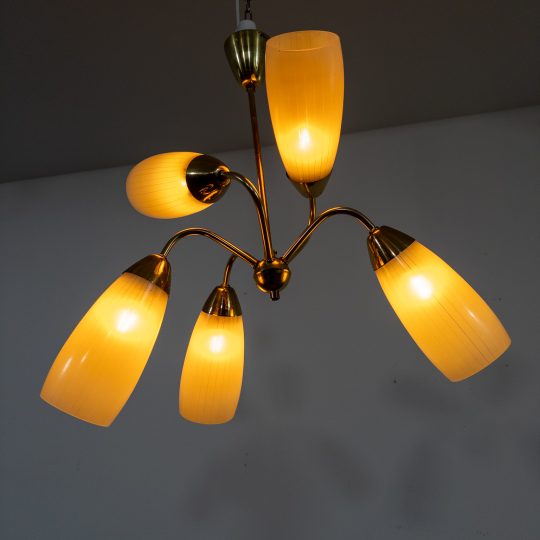 Taklampa i glas och mässing, Tyskland 1950-tal